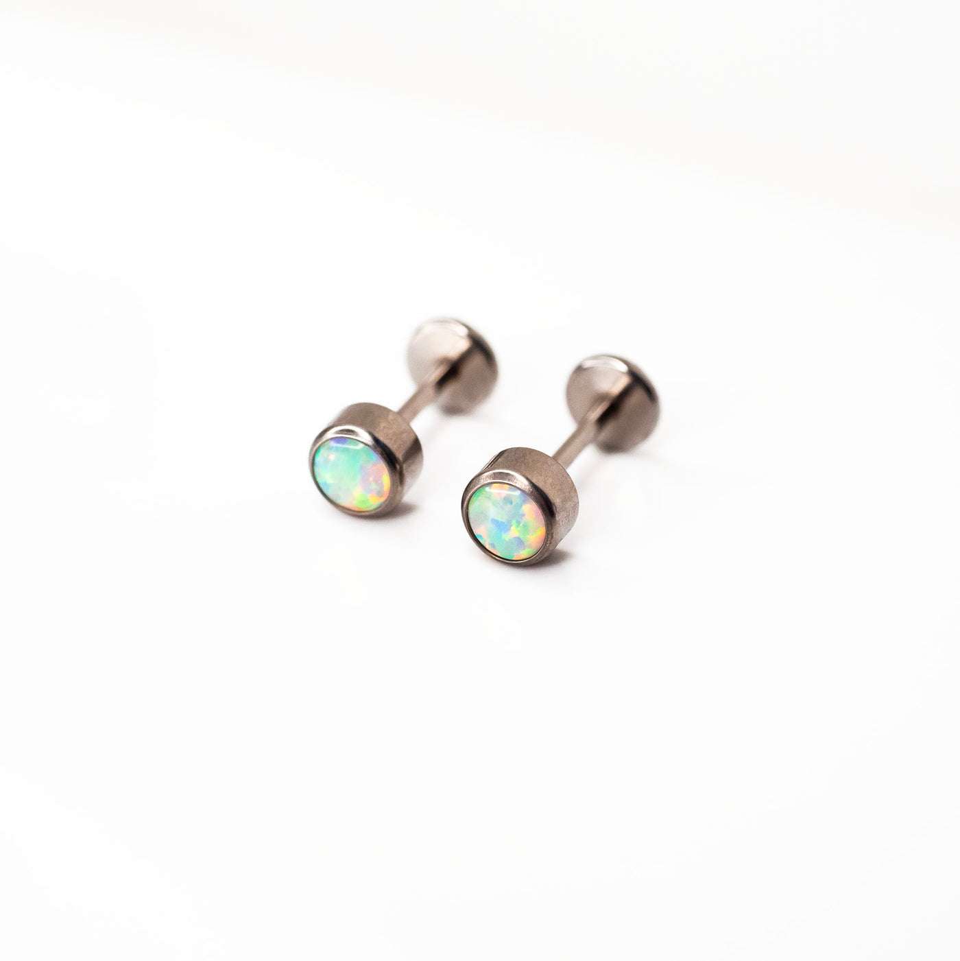 Aurora Round Opal Bezel Set Flat Back Sleeper Earrings