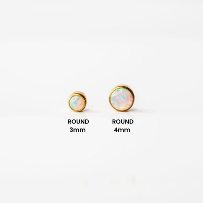 Aurora Round Opal Bezel Set Flat Back Sleeper Earrings