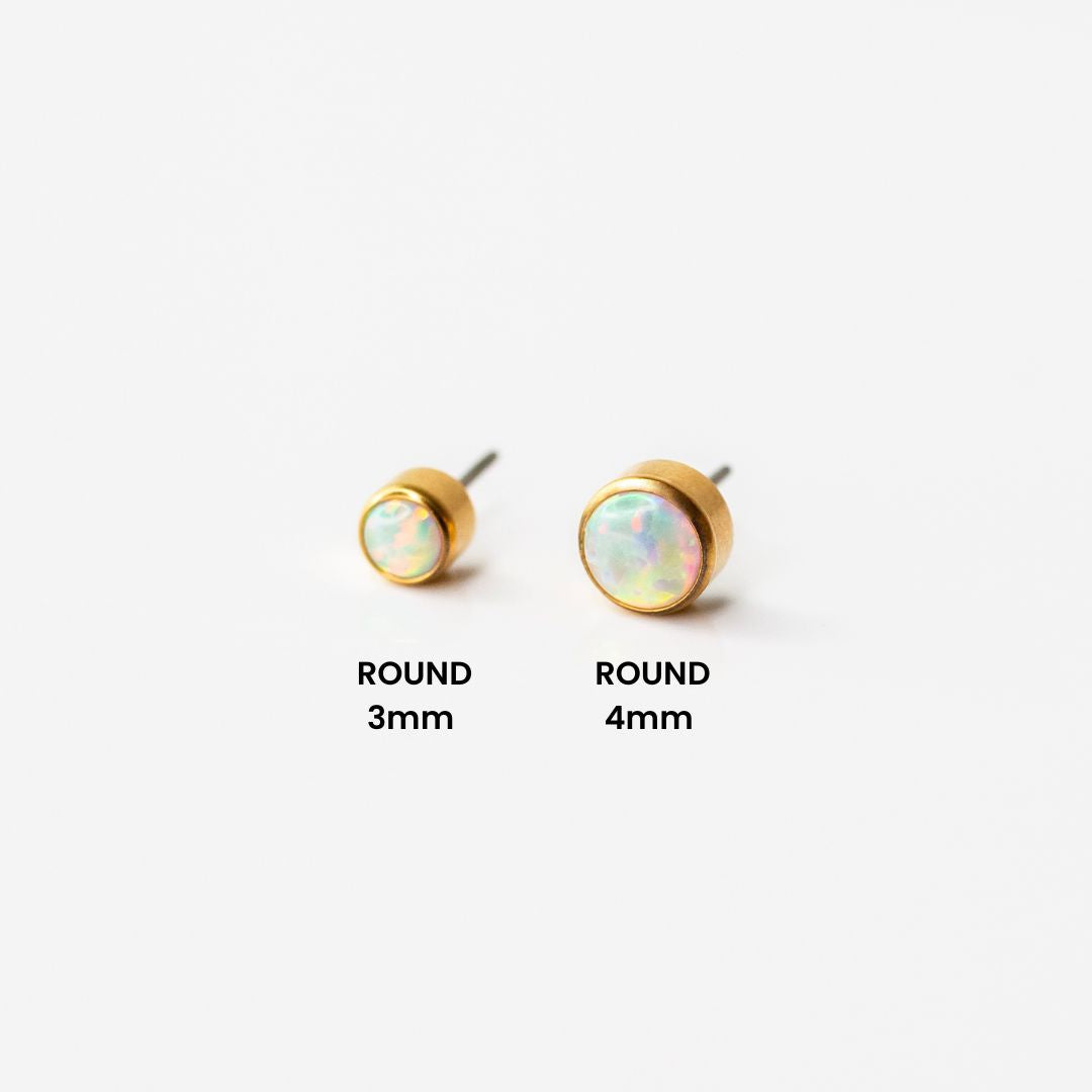 Aurora Round Opal Bezel Set Flat Back Sleeper Earrings