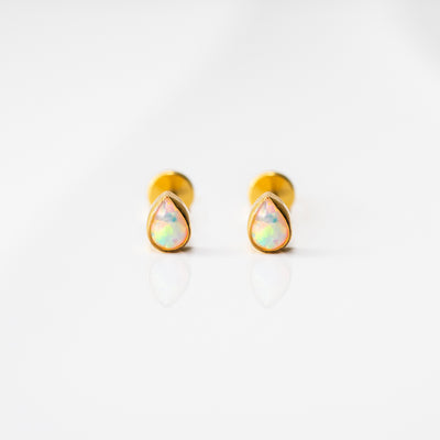 Aurora Teardrop Opal Bezel Set Flat Back Sleeper Earrings