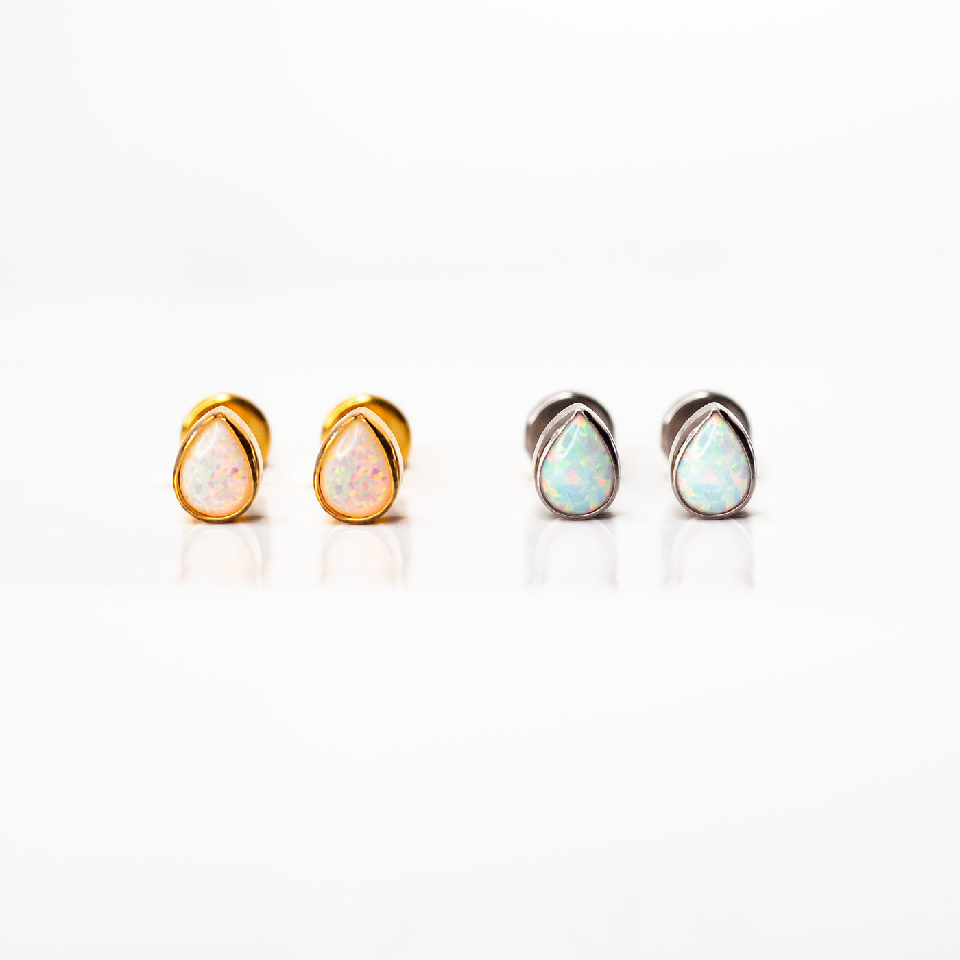 Aurora Teardrop Opal Bezel Set Flat Back Sleeper Earrings