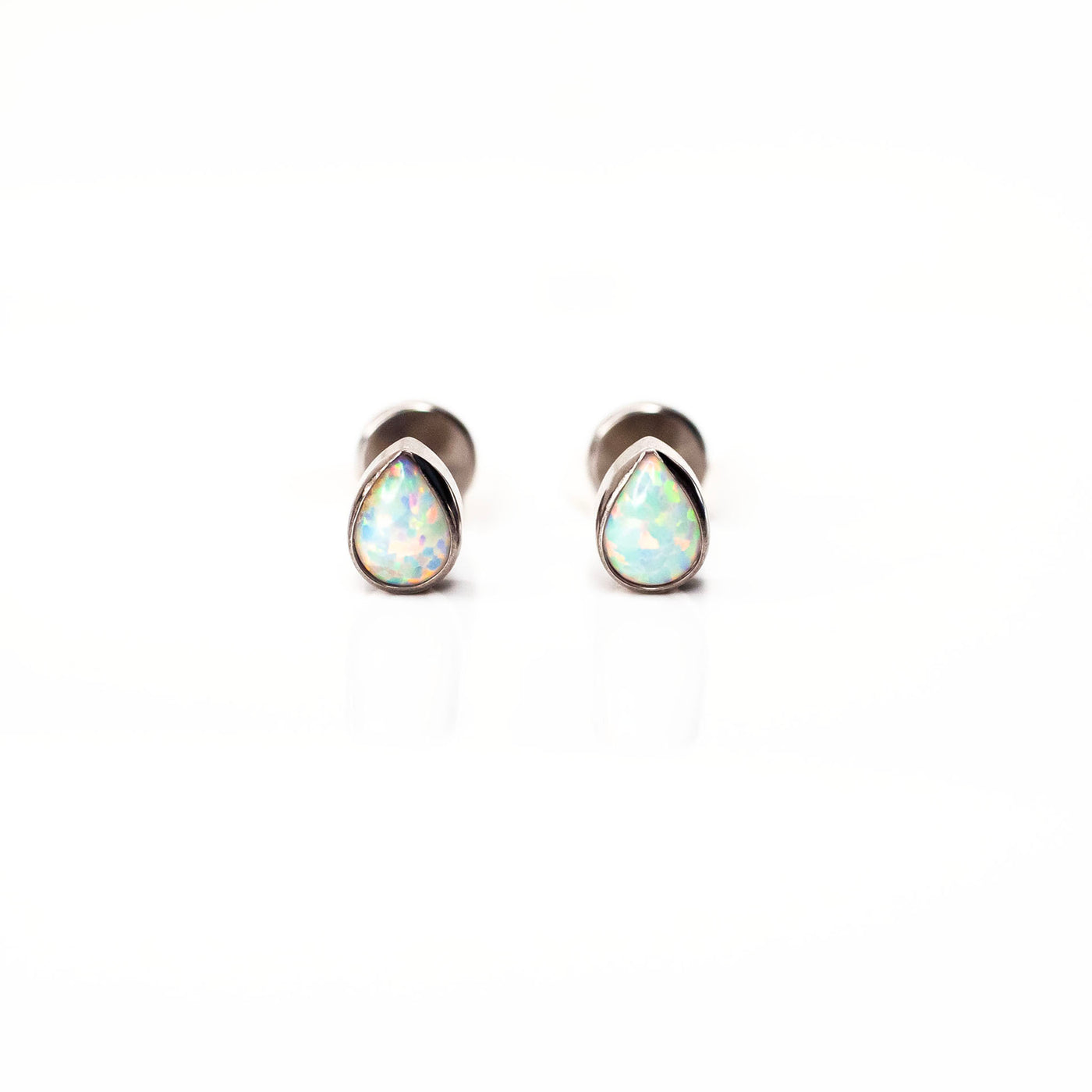 Aurora Teardrop Opal Bezel Set Flat Back Sleeper Earrings