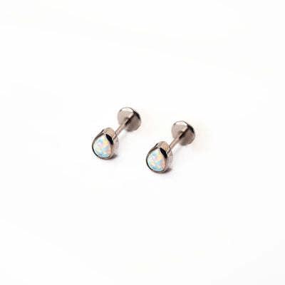 Aurora Teardrop Opal Bezel Set Flat Back Sleeper Earrings