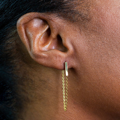 Bar Stud Chain Loop Earrings