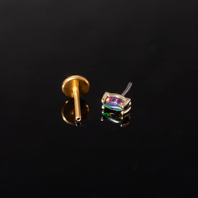 Black Opal Earrings - Marquise Flat Back Sleepers in 14k Solid Gold
