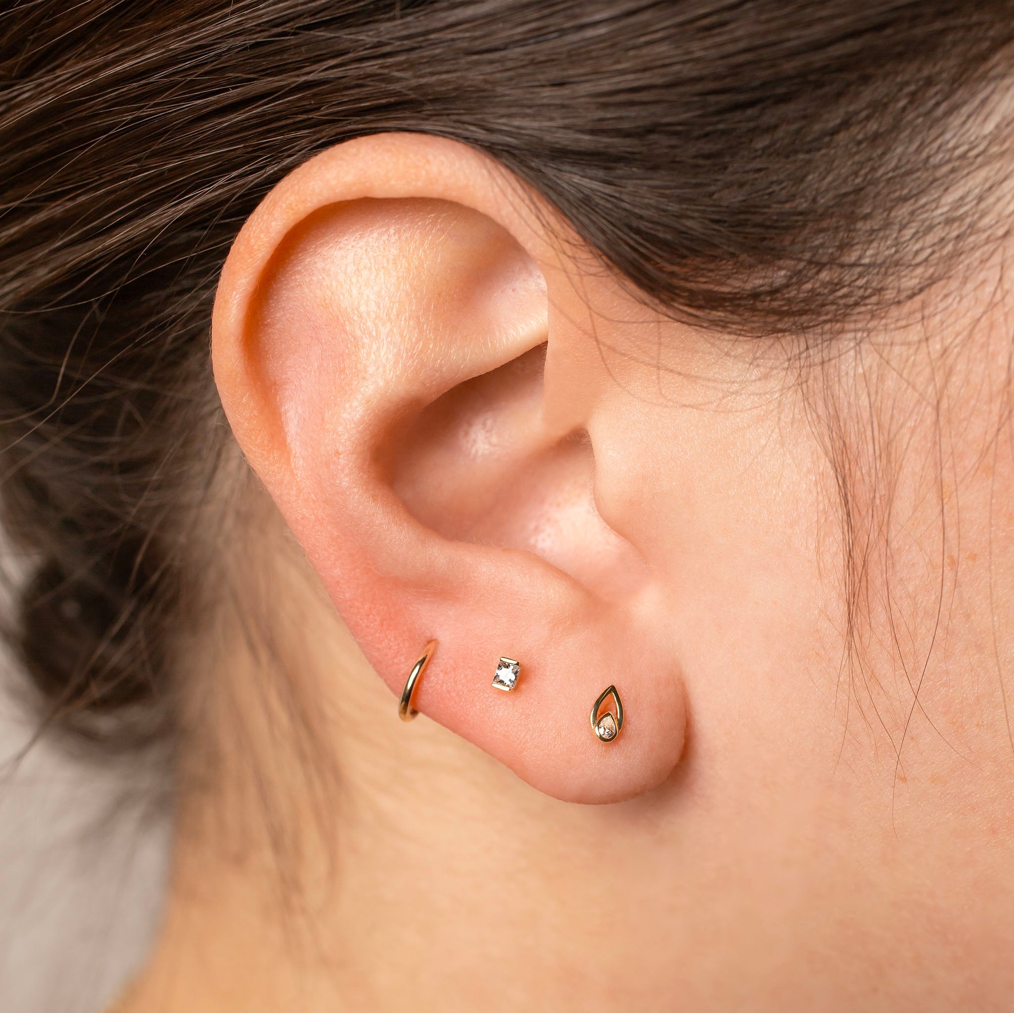 UnBave Pierced earrings（Casual）YUTA Echo CZ Flat Back Sleeper Earrings by Buddha Jewelry - 14k Solid