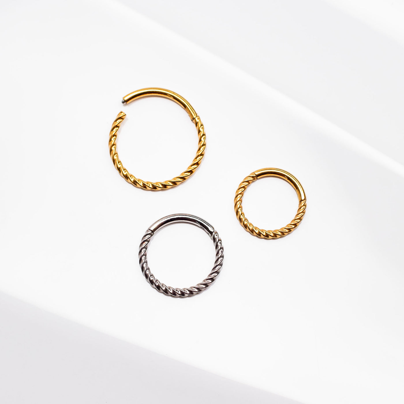 Celine Twisted Rope Hinged Titanium Segment Ring - Cartilage Hoop for Noses, Ears + More