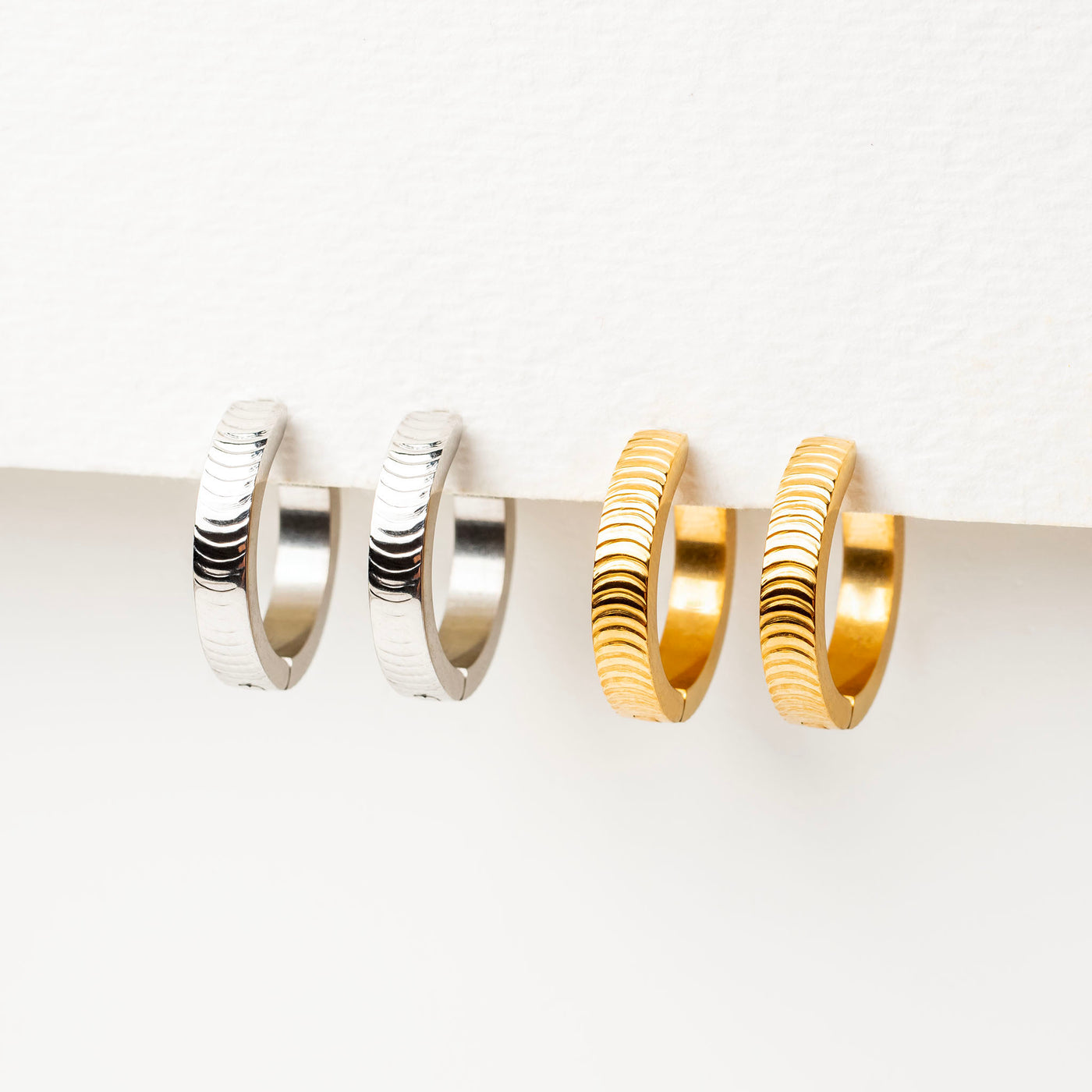 Cena Ridged Texture Locking Sleeper Hoops - Pair