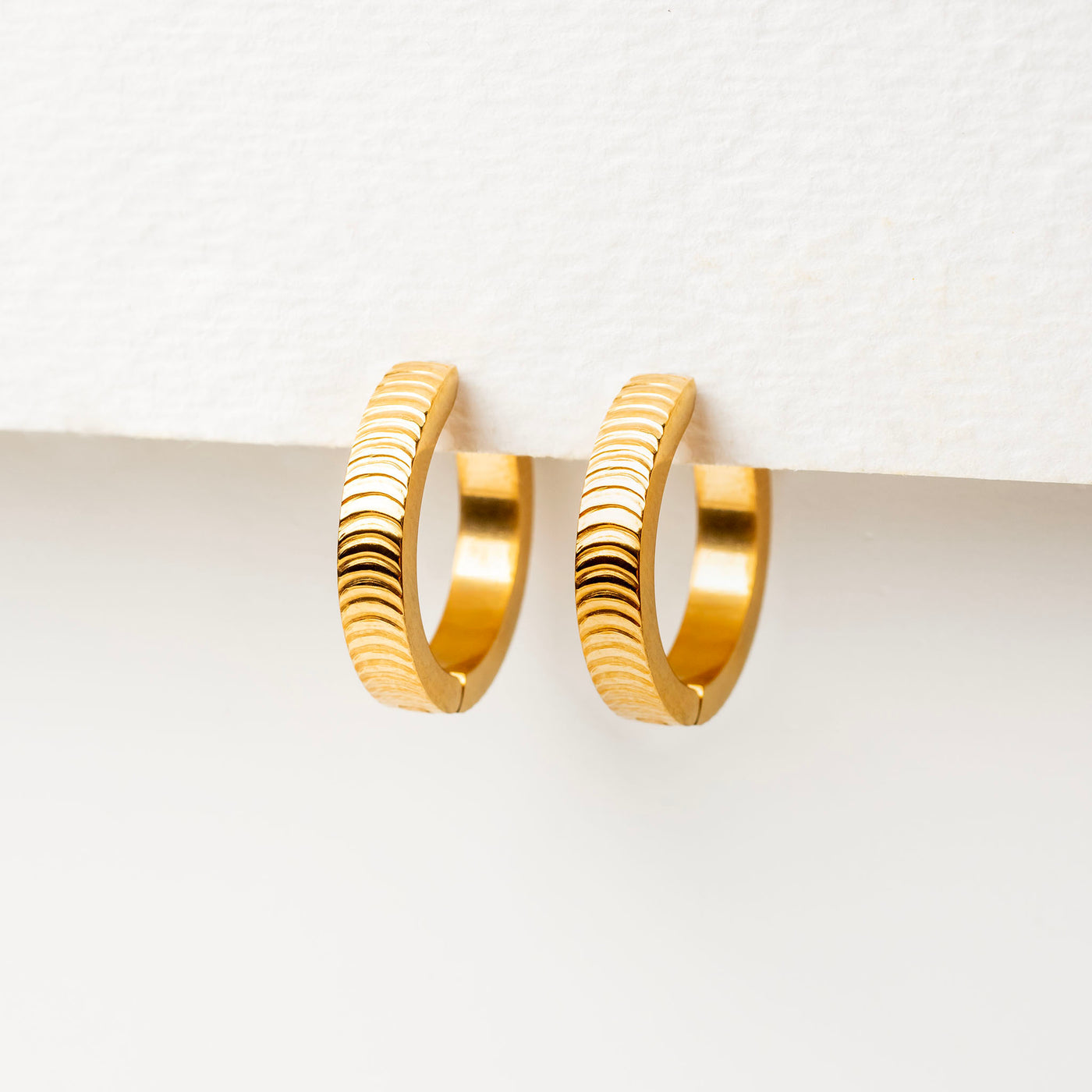 Cena Ridged Texture Locking Sleeper Hoops - Pair