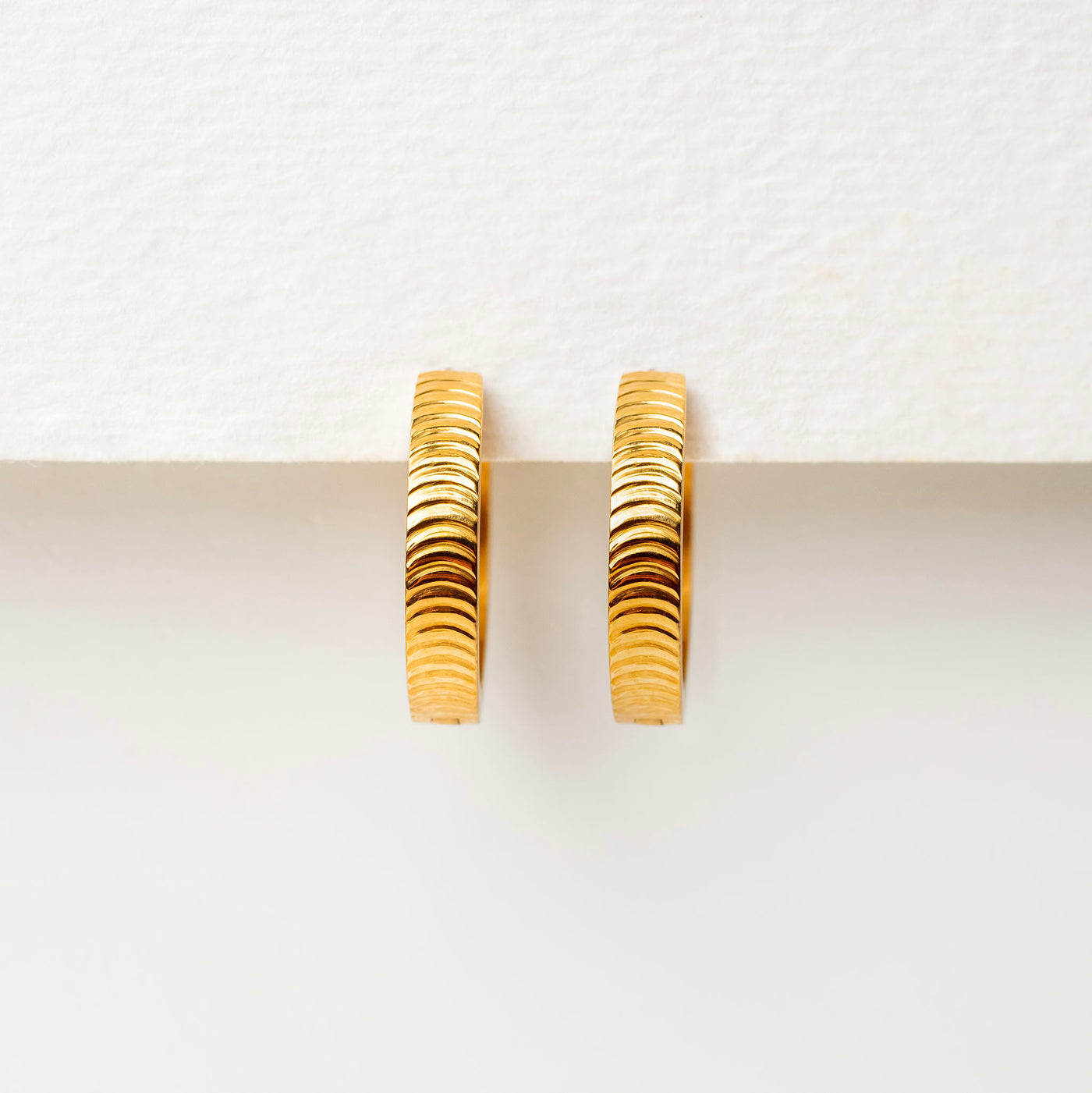 Cena Ridged Texture Locking Sleeper Hoops - Pair