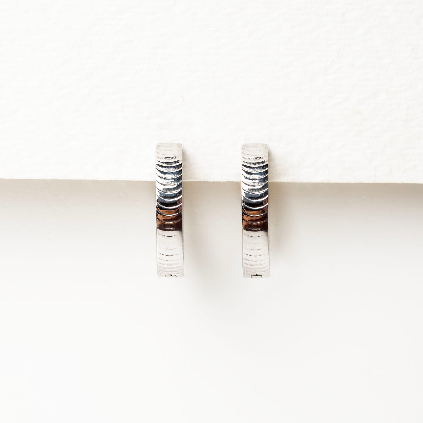 Cena Ridged Texture Locking Sleeper Hoops - Pair