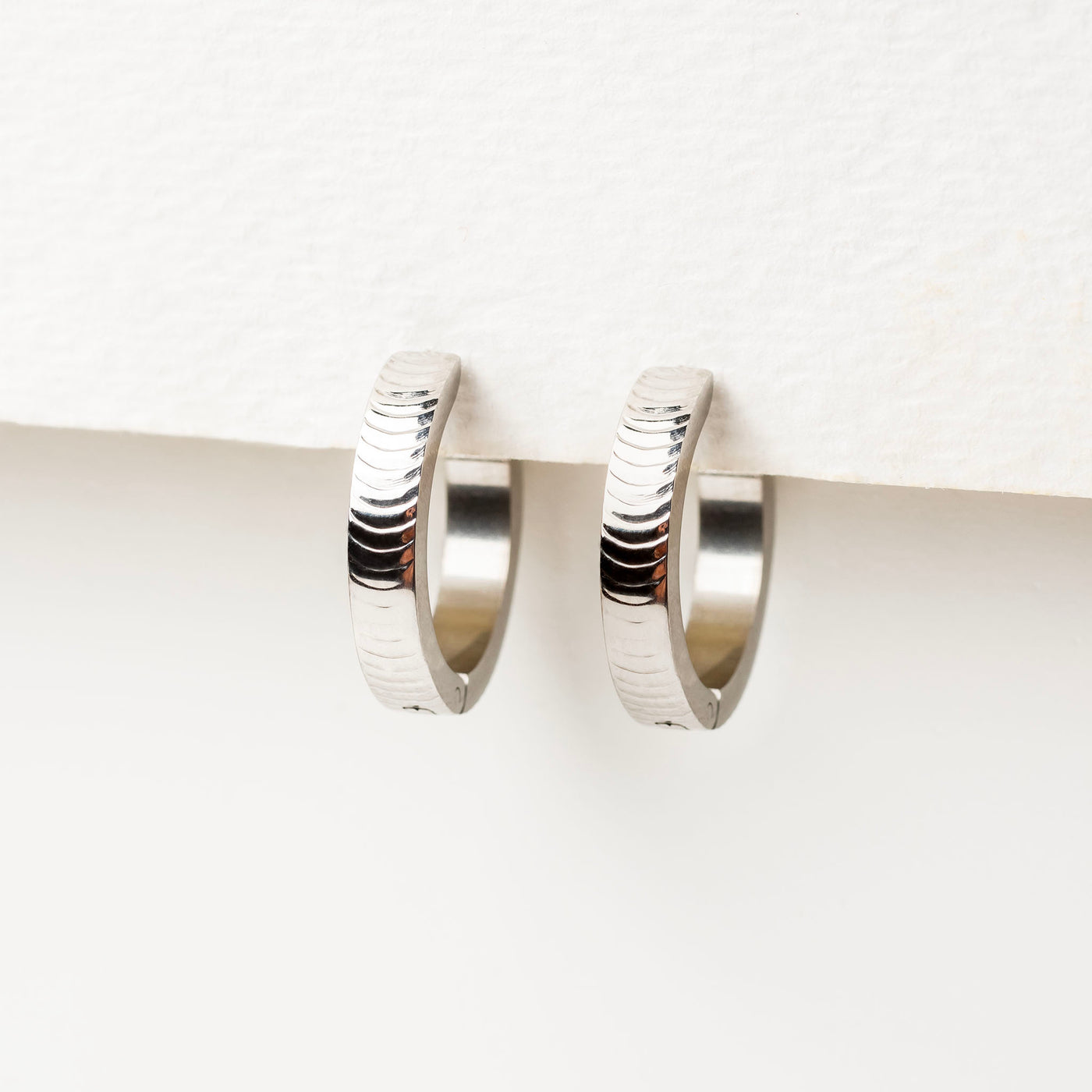 Cena Ridged Texture Locking Sleeper Hoops - Pair