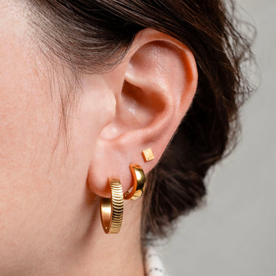 Cena Ridged Texture Locking Sleeper Hoops - Pair