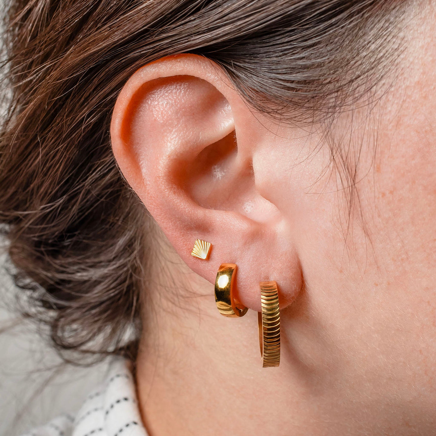 Cena Ridged Texture Locking Sleeper Hoops - Pair