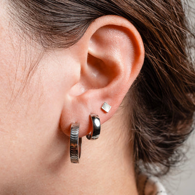 Cena Ridged Texture Locking Sleeper Hoops - Pair