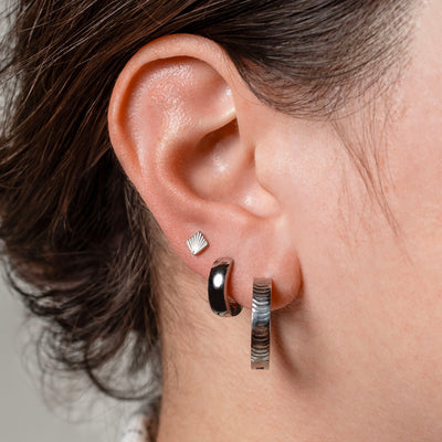 Cena Ridged Texture Locking Sleeper Hoops - Pair