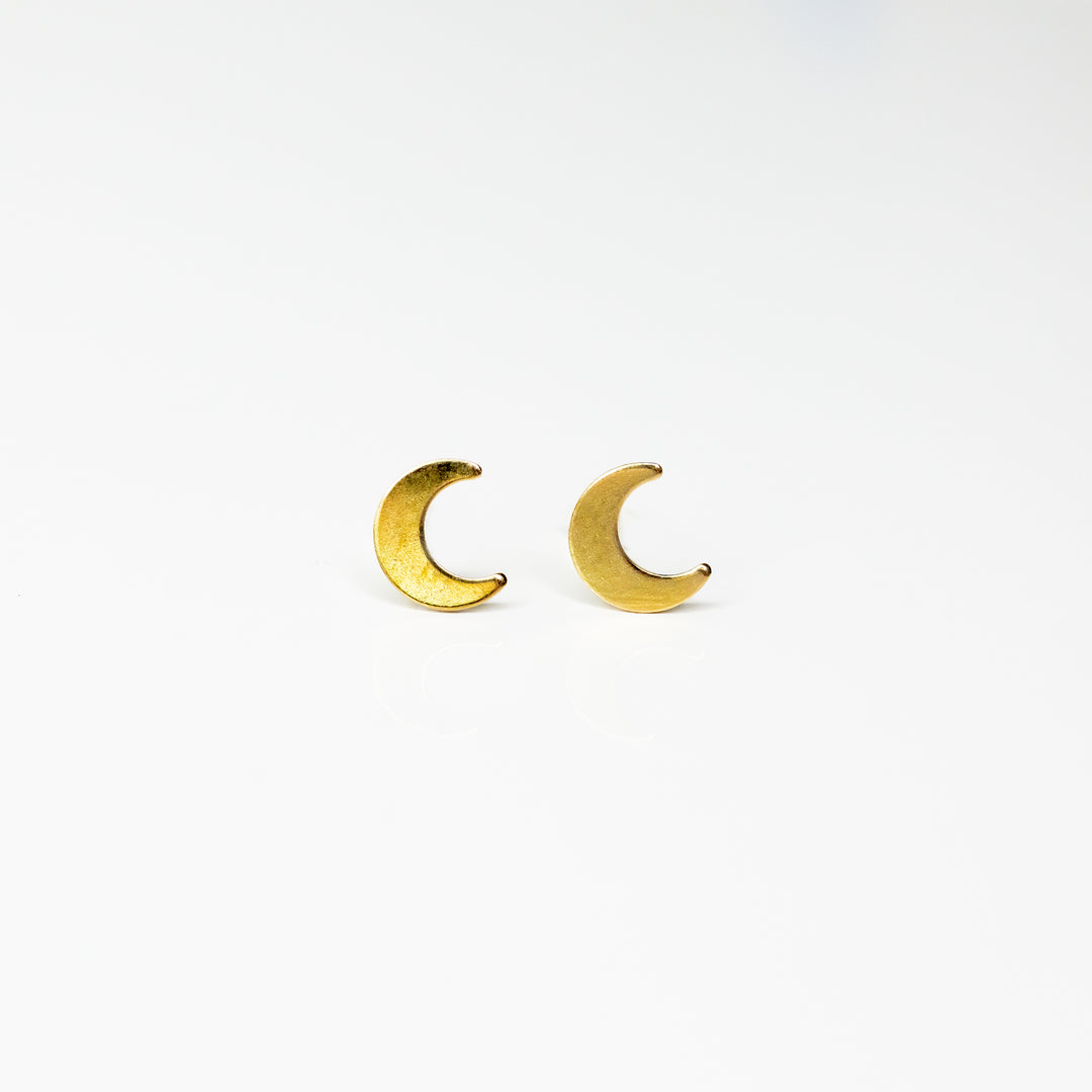 Crescent Moon Stud Earrings Gold Filled