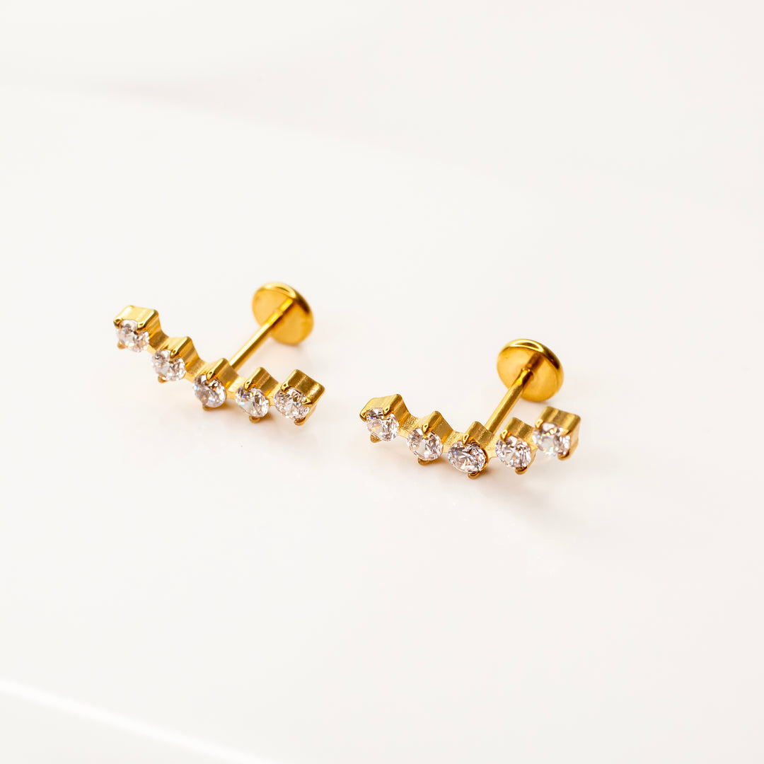 Hypoallergenic No-poking Long Chain Flat Back Stud For Her Gold