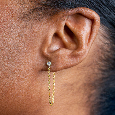 Crystal Stud Chain Loop Earrings