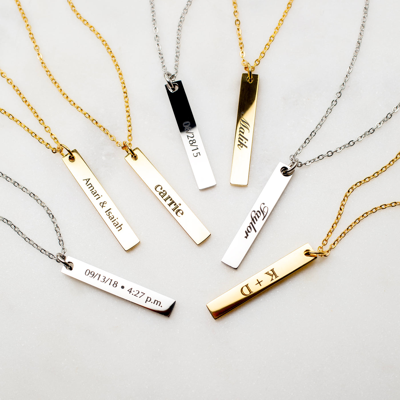 Luca Engraved Vertical Name Bar Necklace with Personalized Pendant