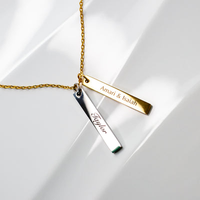 Luca Engraved Vertical Name Bar Necklace with Personalized Pendant