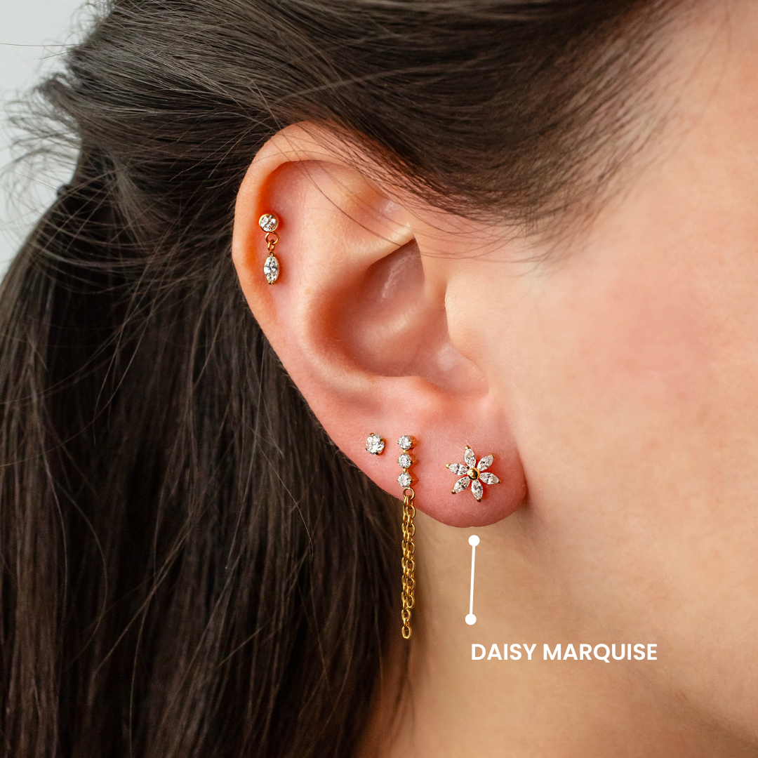 Daisy Marquise Flower Flat Back Sleeper Earrings - Six Stones