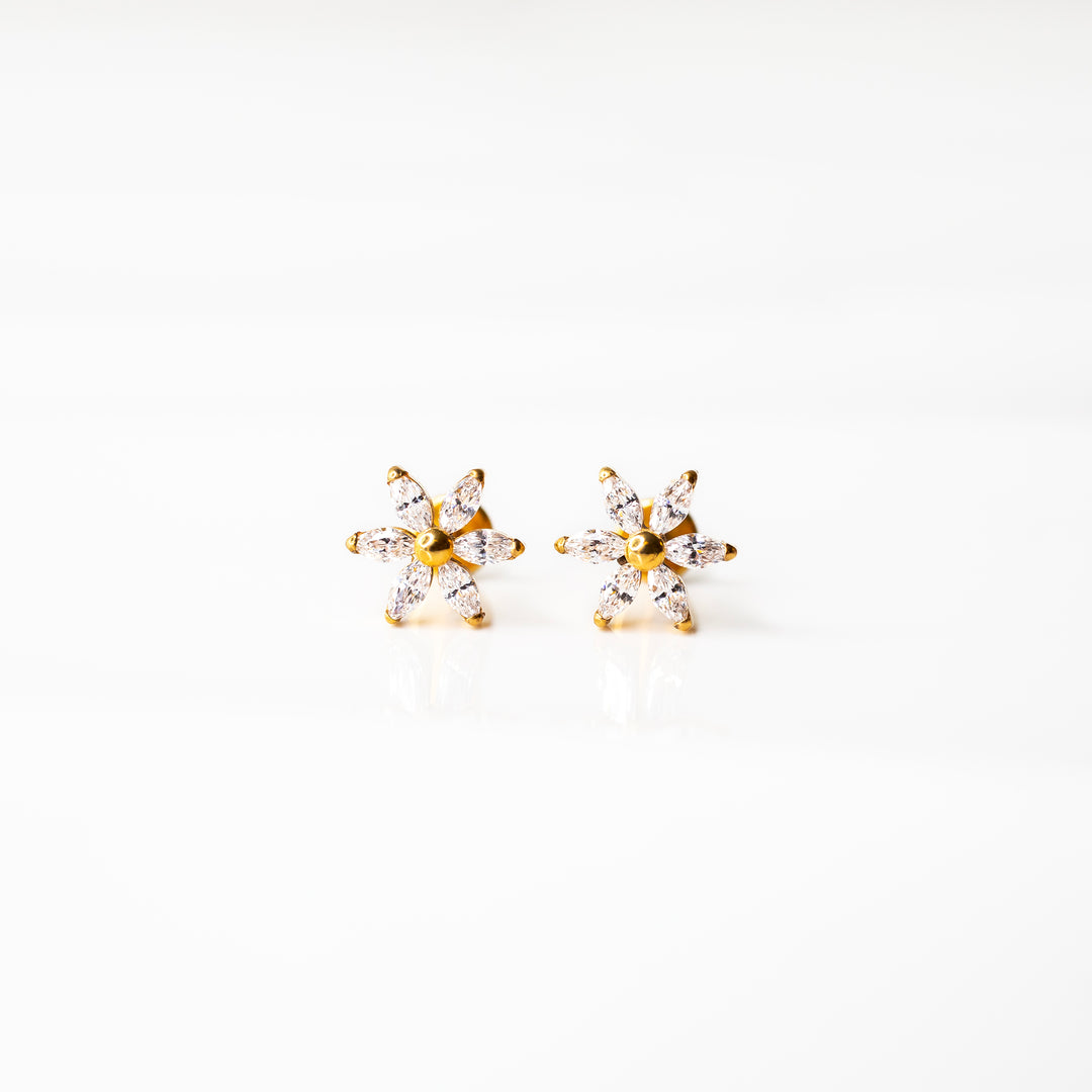 Daisy Marquise Crystal Flower Titanium Flat Back Sleeper Earrings