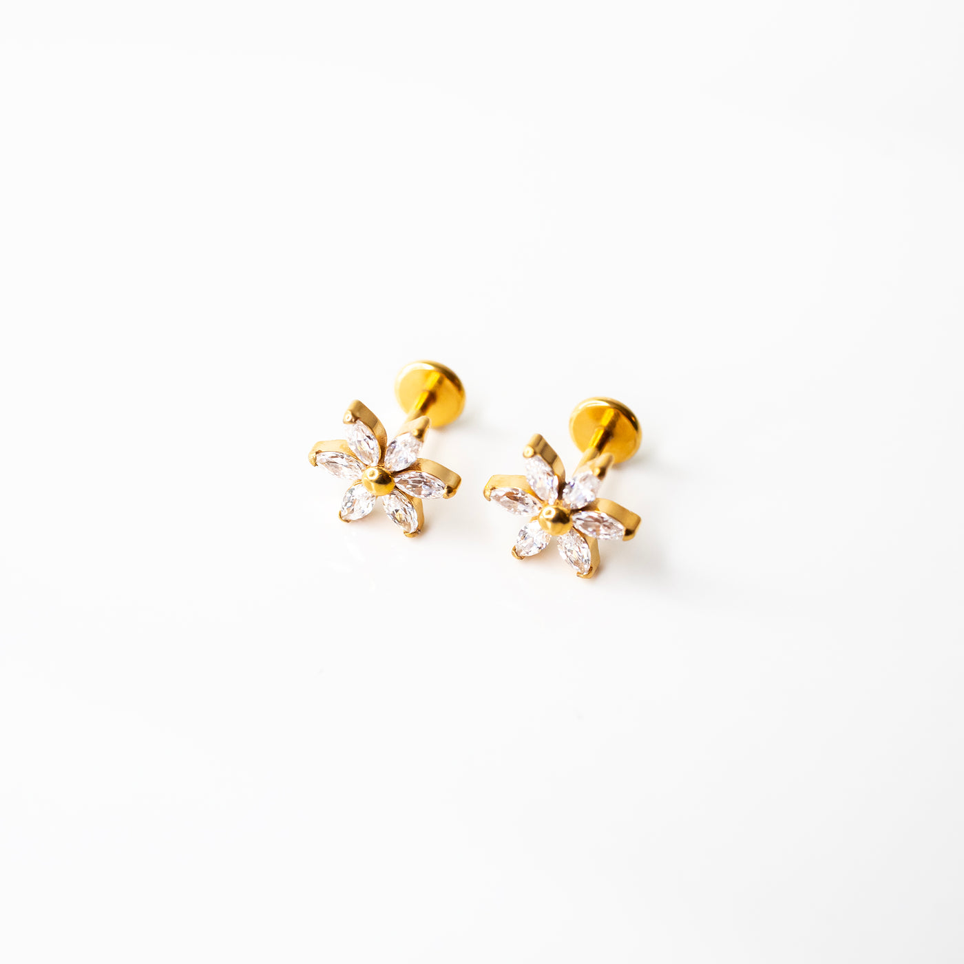 Daisy Marquise Flower Flat Back Sleeper Earrings - Six Stones