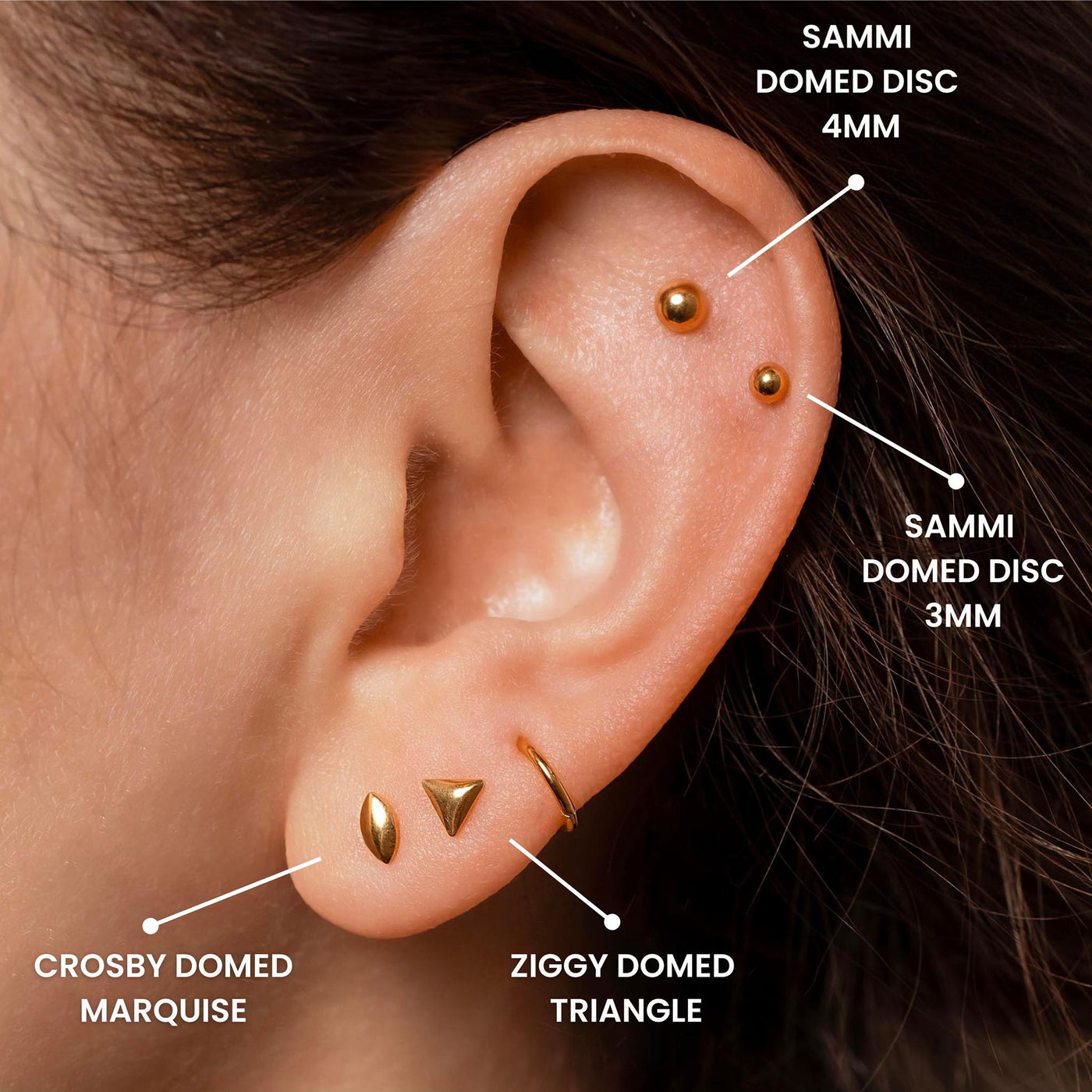 Ziggy Domed Triangle Titanium Flat Back Sleeper Earrings