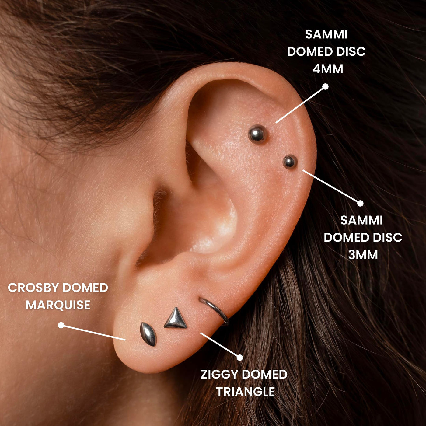 Ziggy Domed Triangle Titanium Flat Back Sleeper Earrings