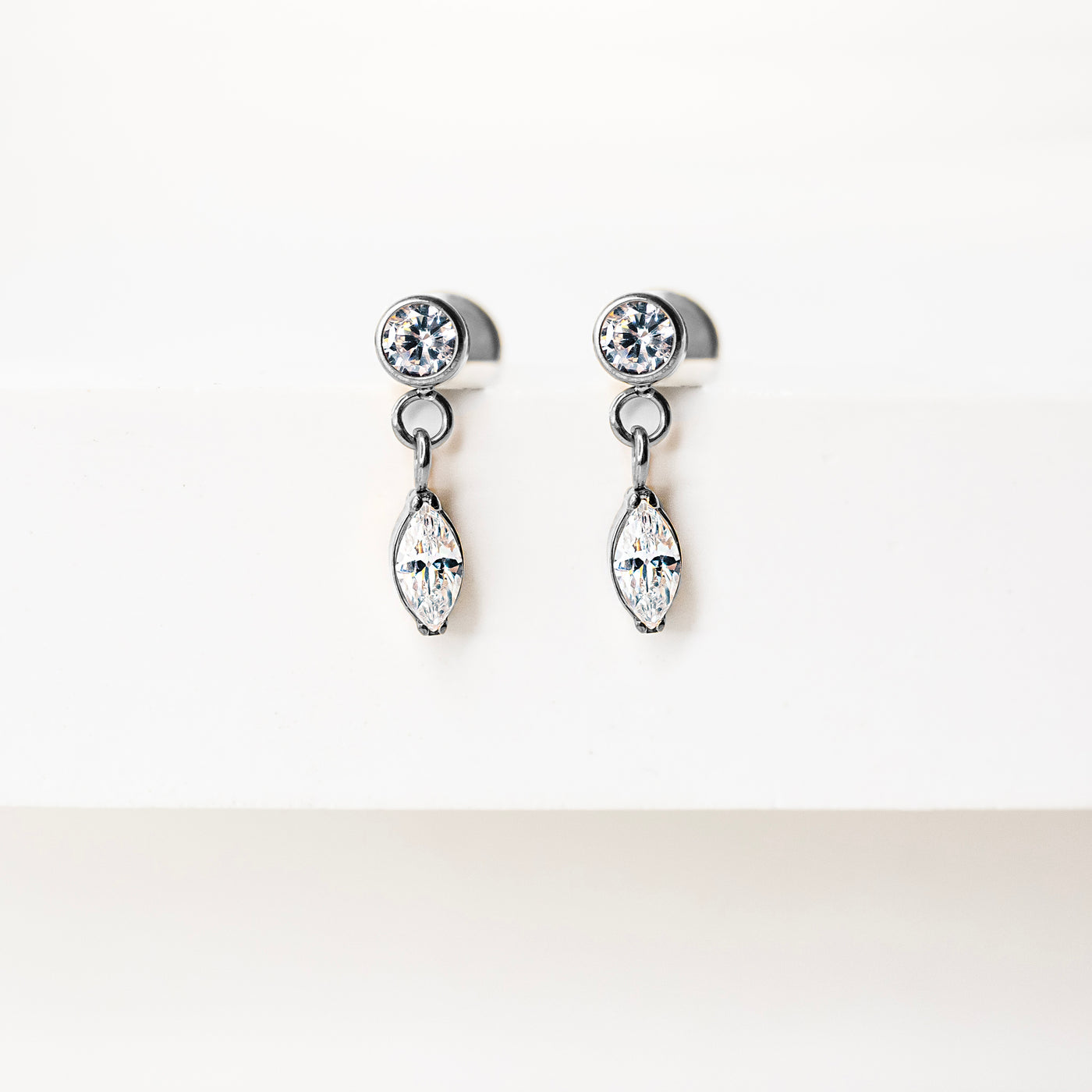 Double Drop Bezel Set Crystal Flat Back Sleeper Earrings