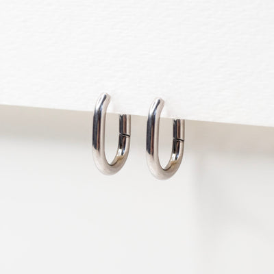 Edie Oval Locking Sleeper Huggie Earrings - Pair