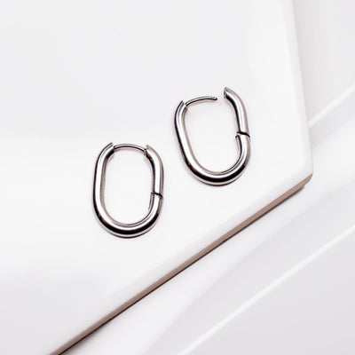 Edie Oval Locking Sleeper Huggie Earrings - Pair