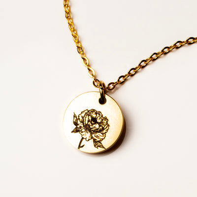 Fiore Engraved Birth Flower Necklace