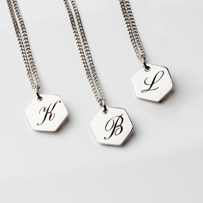 Amore Engraved Initial Letter Necklace - Silver