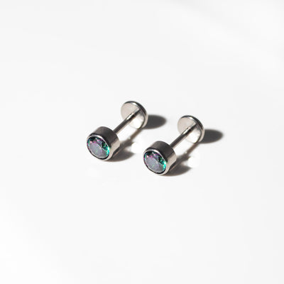 Envy Round Bezel Set Titanium Flat Back Sleeper Earrings