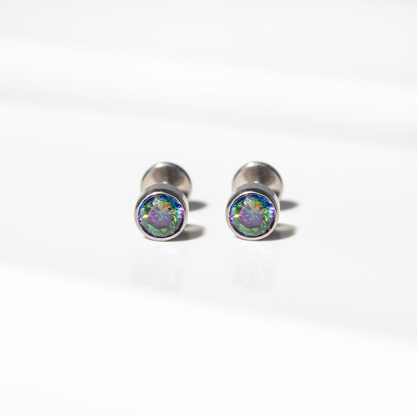 Envy Round Bezel Set Titanium Flat Back Sleeper Earrings