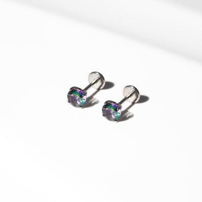 Envy Solitaire Round Titanium Flat Back Sleeper Earrings