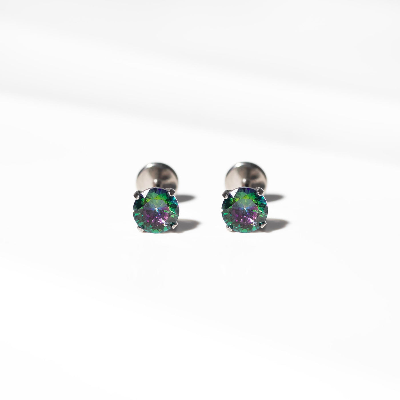 Envy Solitaire Round Titanium Flat Back Sleeper Earrings