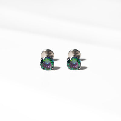 Envy Solitaire Round Titanium Flat Back Sleeper Earrings
