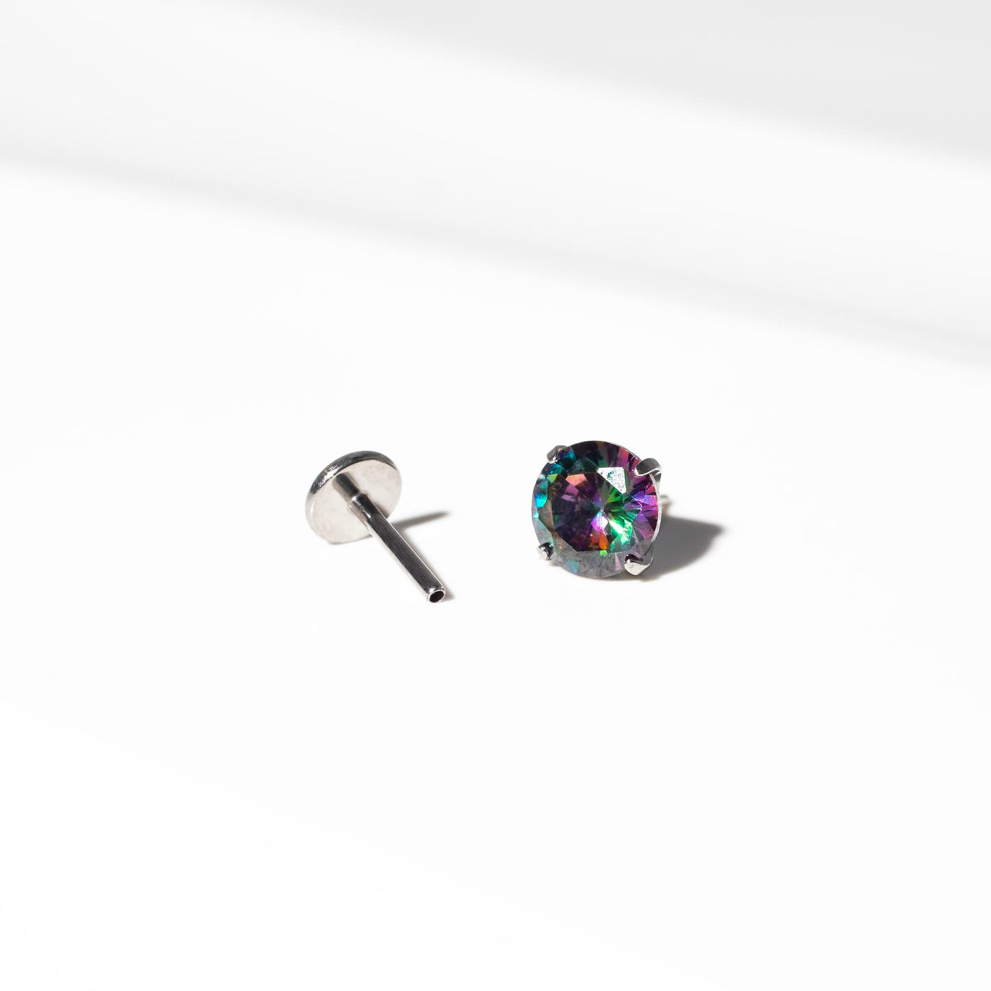 Envy Solitaire Round Titanium Flat Back Sleeper Earrings