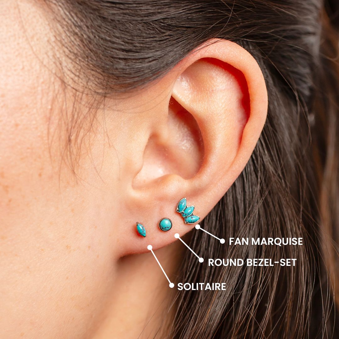 Grayling Turquoise Solitaire Marquise Flat Back Earrings Pair Titanium Hypoallergenic Nickel Free 20ga Natural Turquoise