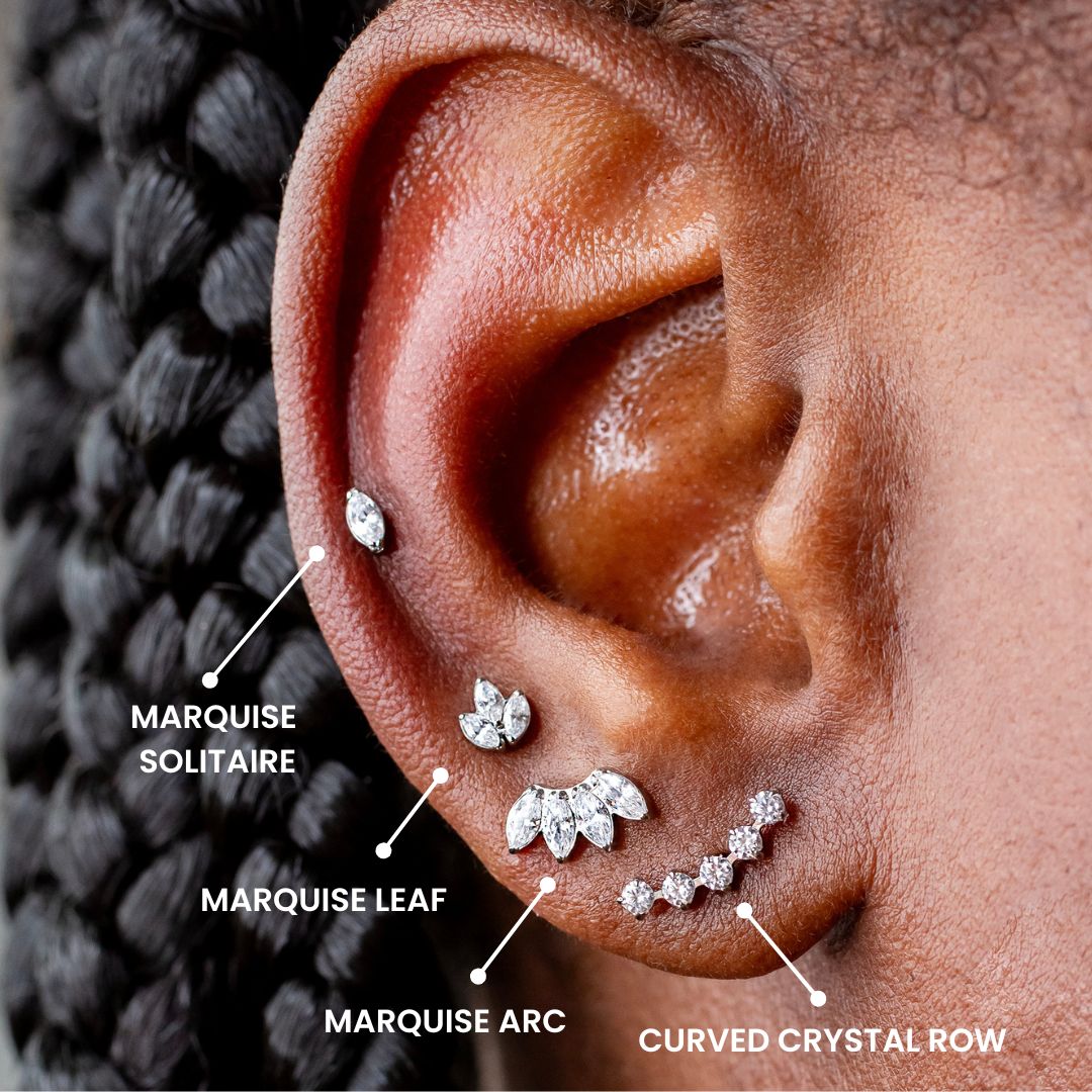 Curved Crystal Row Flat Back Sleeper Earrings