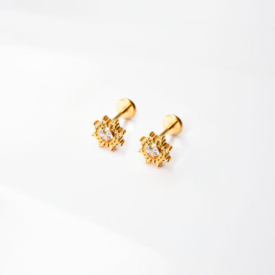 Glow Ornate Crystal Solitaire Flat Back Sleeper Earrings