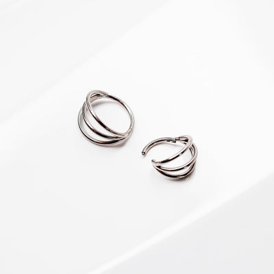 Illusion Triple Row Hinged Segment Ring - Titanium Cartilage Hoop for Noses, Ears + More