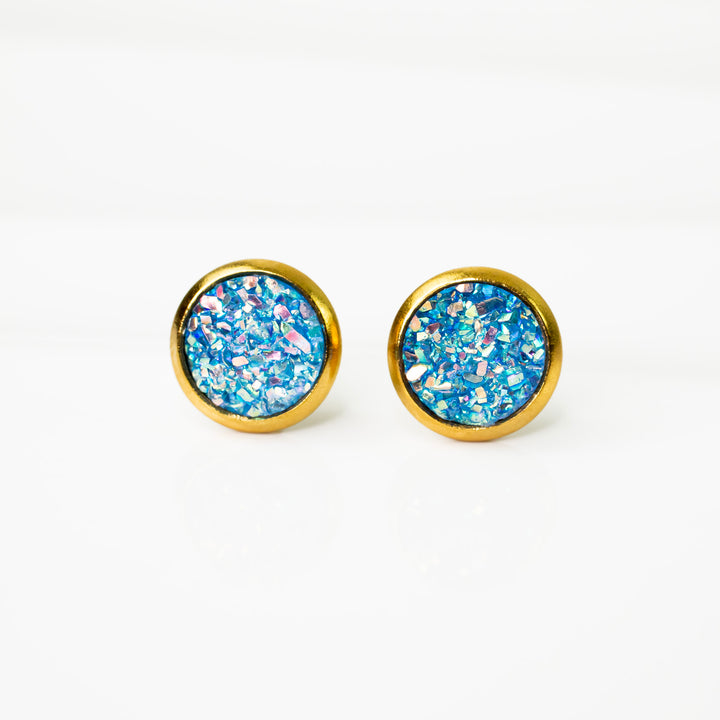Iridescent Druzy Stud Earrings Standard Back Pair Grayling