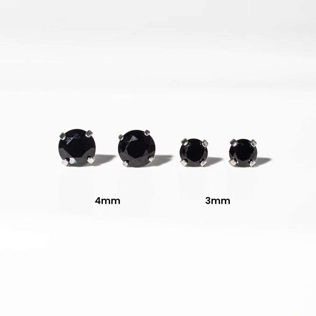 Jet Black Diamond Earrings - Titanium Flat Back Solitaire