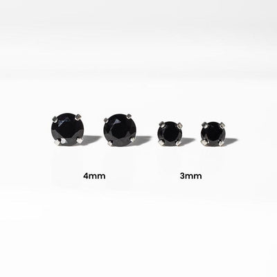 Jet Black Diamond Earrings - Titanium Flat Back Solitaire
