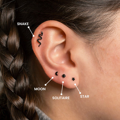 Jet Black Moon Titanium Flat Back Sleeper Earrings