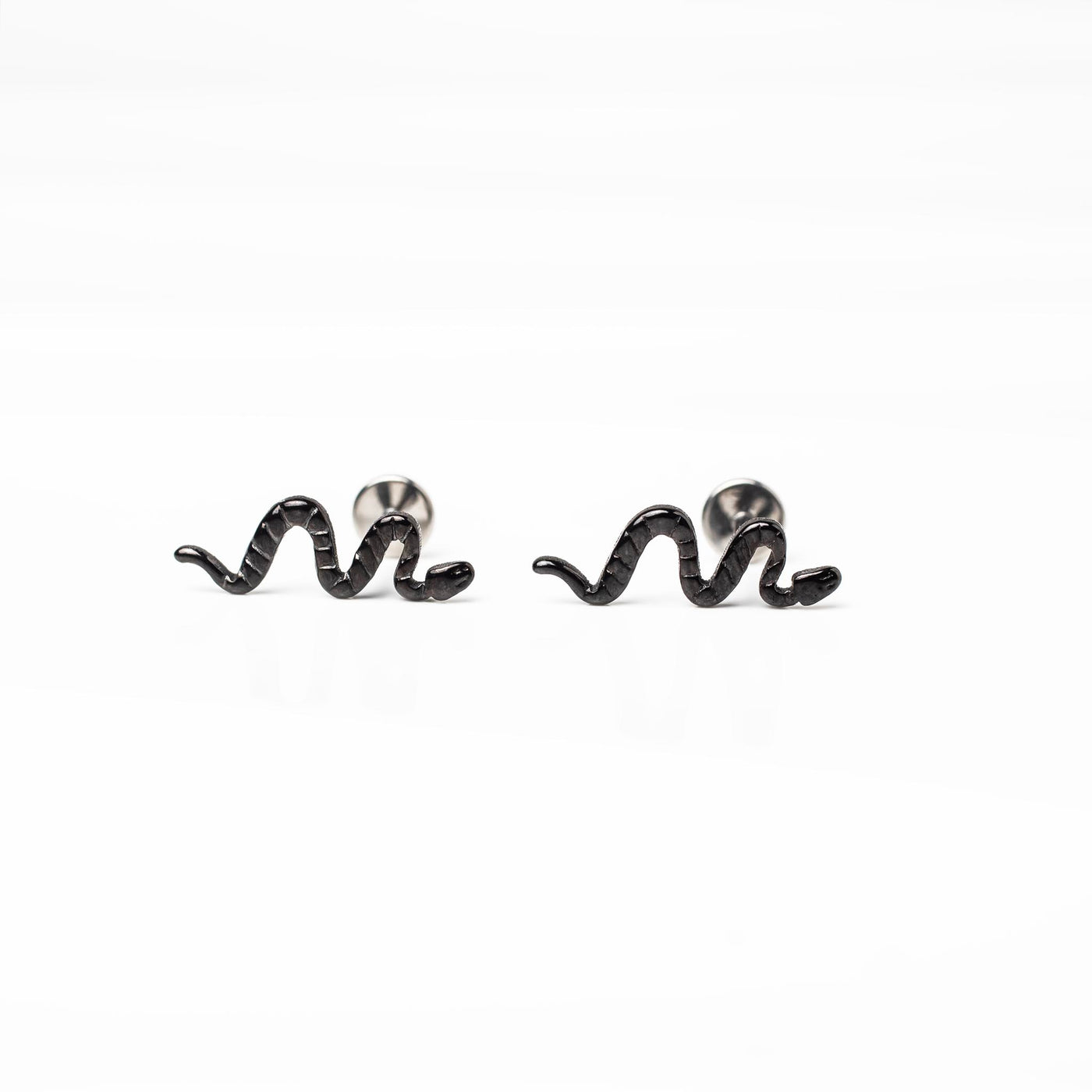 Jet Black Deco Snake Titanium Flat Back Sleeper Earrings
